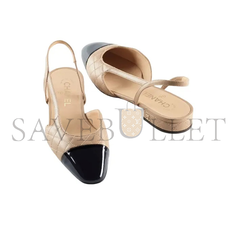CHANEL SLINGBACKS LAMBSKIN & PATENT CALFSKIN BEIGE & BLACK G39221 Y55956 K4671